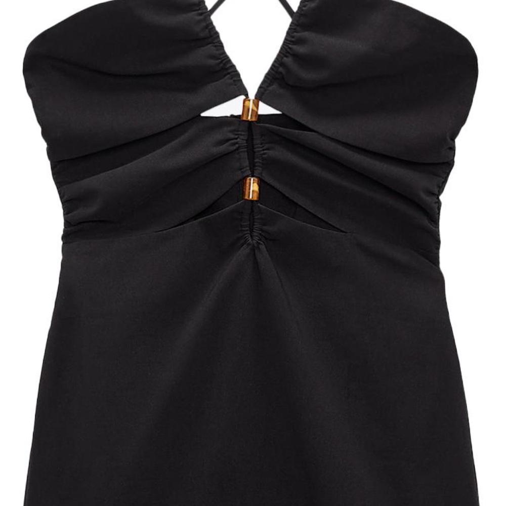 Zara Black Midi Dress with Gold Accents